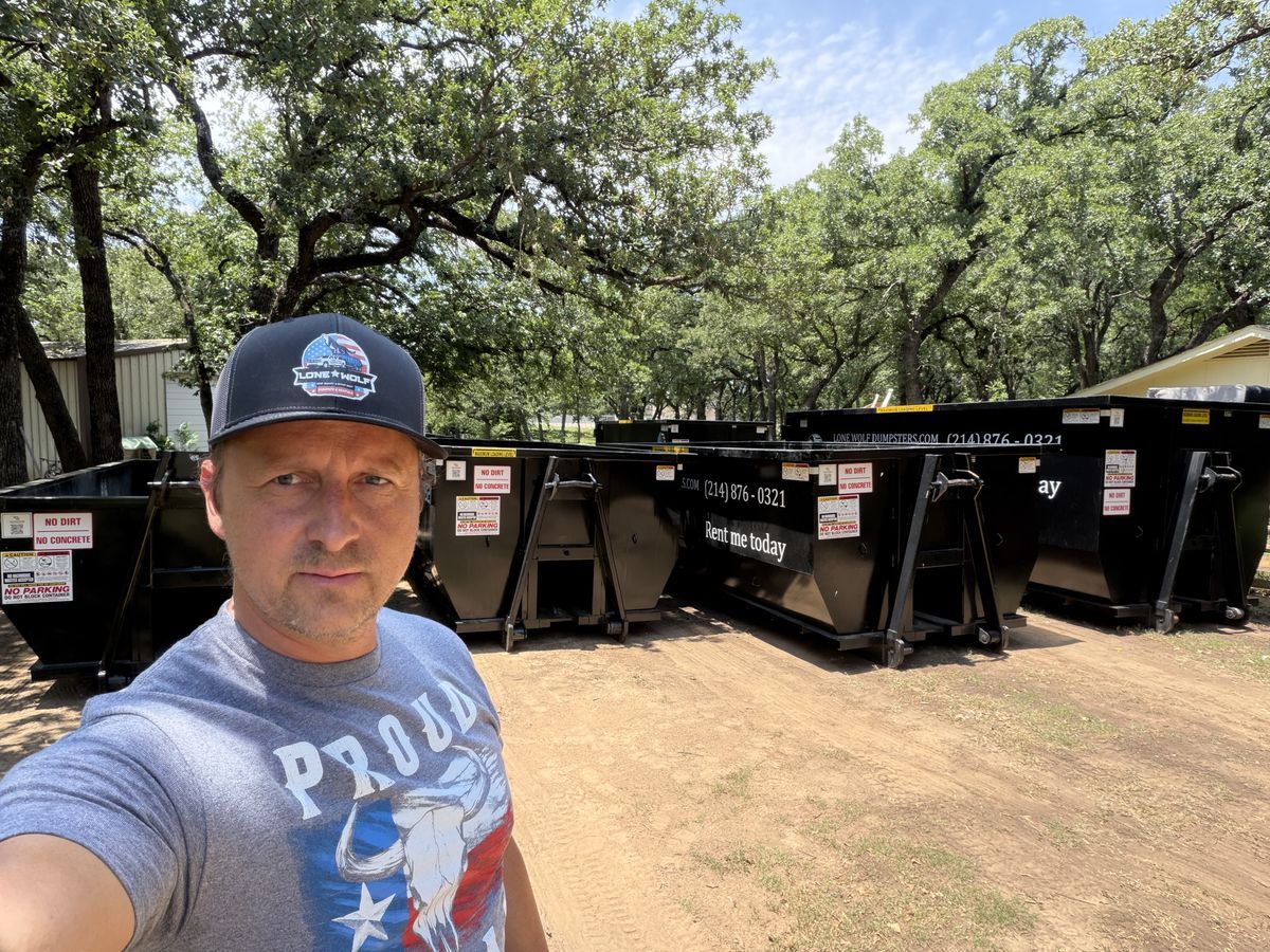 Lone Wolf Dumpsters Heavy-Duty Roll-Off Dumpster on Job Site in DFW